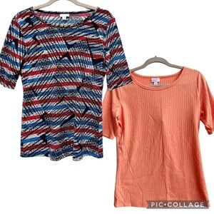 LuLaRoe Lot of 2 Gigi Tops - Americana & Solid Orange Ribbed Size Medium NWT